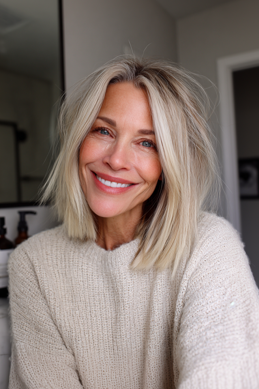 22. Shoulder-Length Cut with Face-Framing Highlights (Youthful Haircuts For Women Over 50) - Youthful Haircuts For Women Over 50