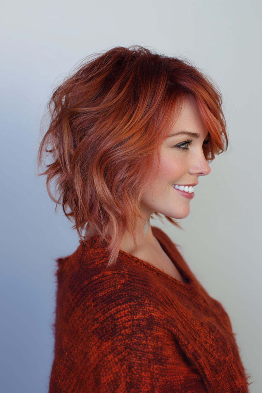 25. Shaggy Lob with Rose Gold Tint (Youthful Haircuts For Women Over 50) - Youthful Haircuts For Women Over 50