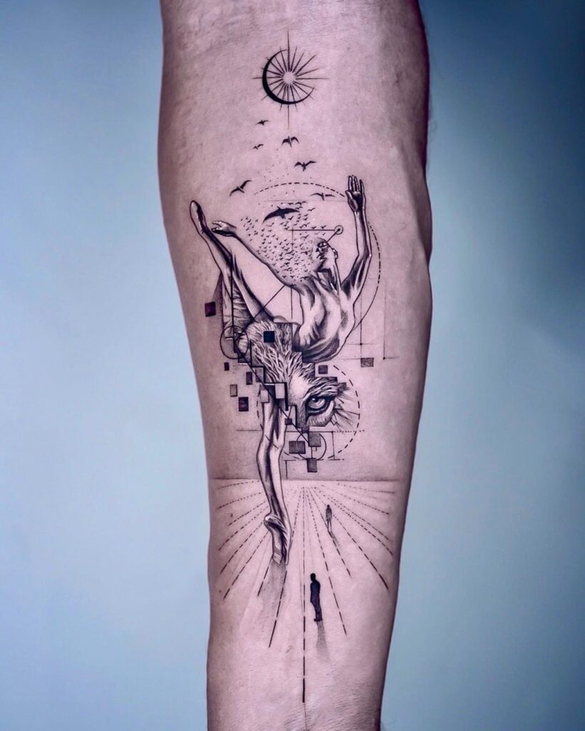 dancing with wolves spiritual leg tattoo