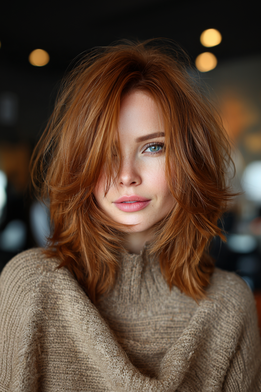 3. Shoulder-Grazing Shag in Caramel Brown (Sassy Hairstyles For Women Over 40) - Sassy Hairstyles For Women Over 40