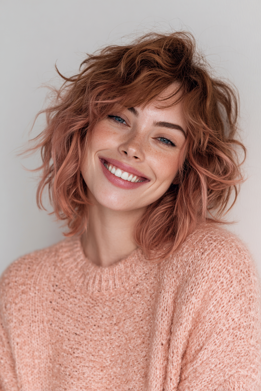 5. Textured Lob in Rose Gold (Sassy Hairstyles For Women Over 40) - Sassy Hairstyles For Women Over 40