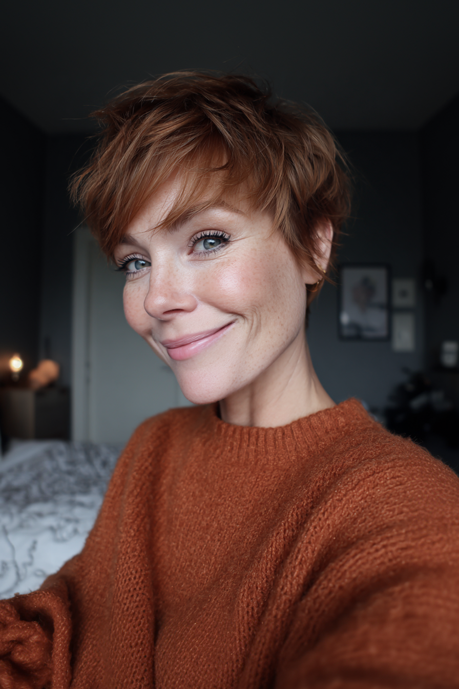 6. Layered Crop with Auburn Hues (Sassy Hairstyles For Women Over 40) - Sassy Hairstyles For Women Over 40