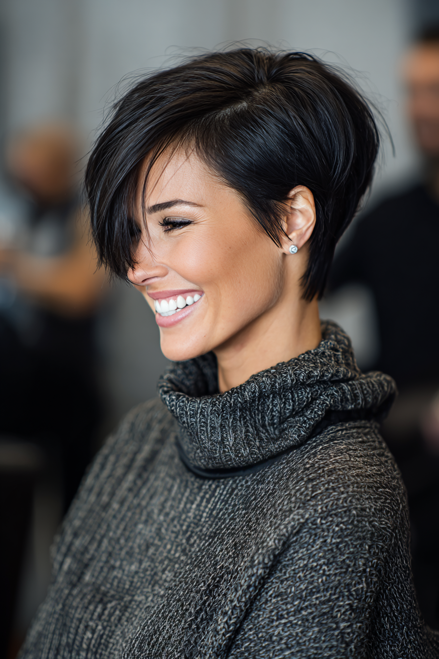 7. Side-Swept Pixie in Jet Black (Sassy Hairstyles For Women Over 40) - Sassy Hairstyles For Women Over 40