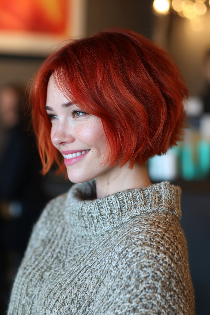 25. Cropped Bob with Bold Red (Sassy Hairstyles For Women Over 40) - Sassy Hairstyles For Women Over 40