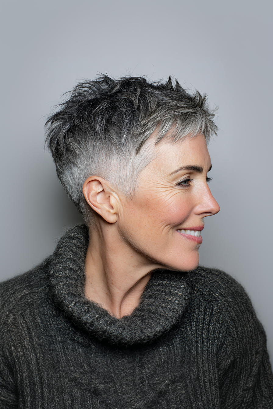3. Charcoal Textured Fade (Very Short Hairstyles For Women Over 50) - Very Short Hairstyles For Women Over 50