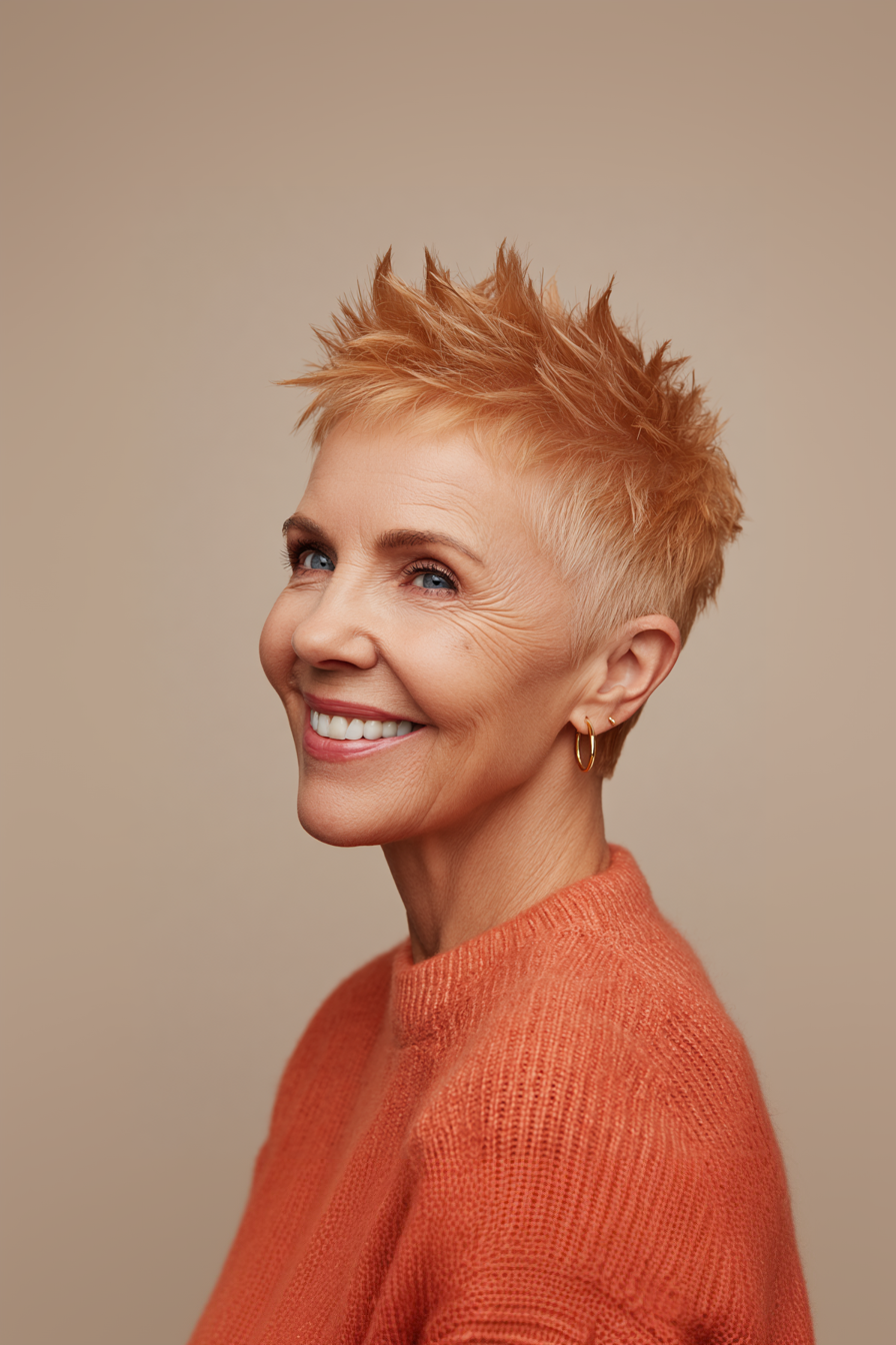 6. Golden Peach Spiky Cut (Very Short Hairstyles For Women Over 50) - Very Short Hairstyles For Women Over 50