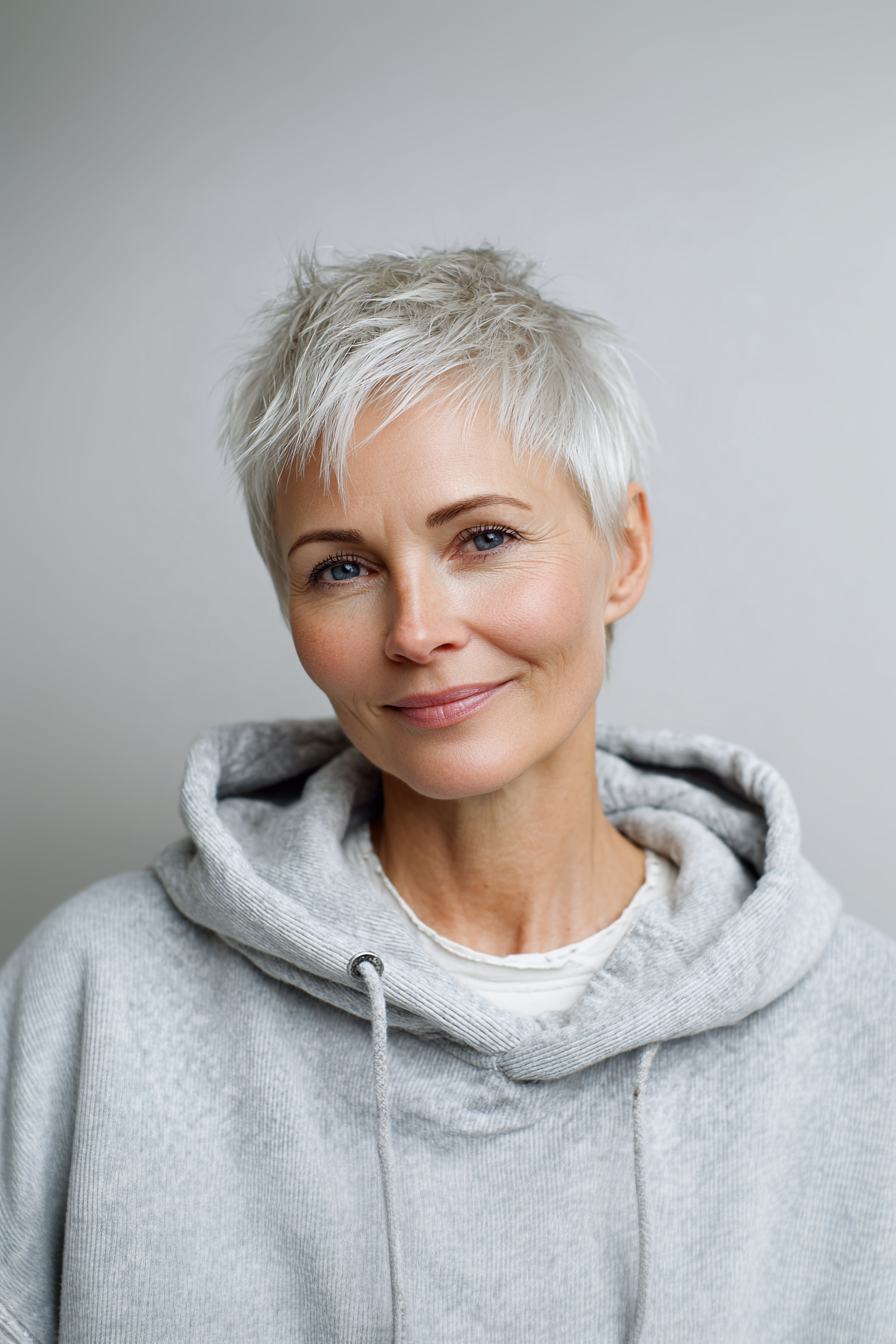7. White Blonde Layered Pixie (Very Short Hairstyles For Women Over 50) - Very Short Hairstyles For Women Over 50