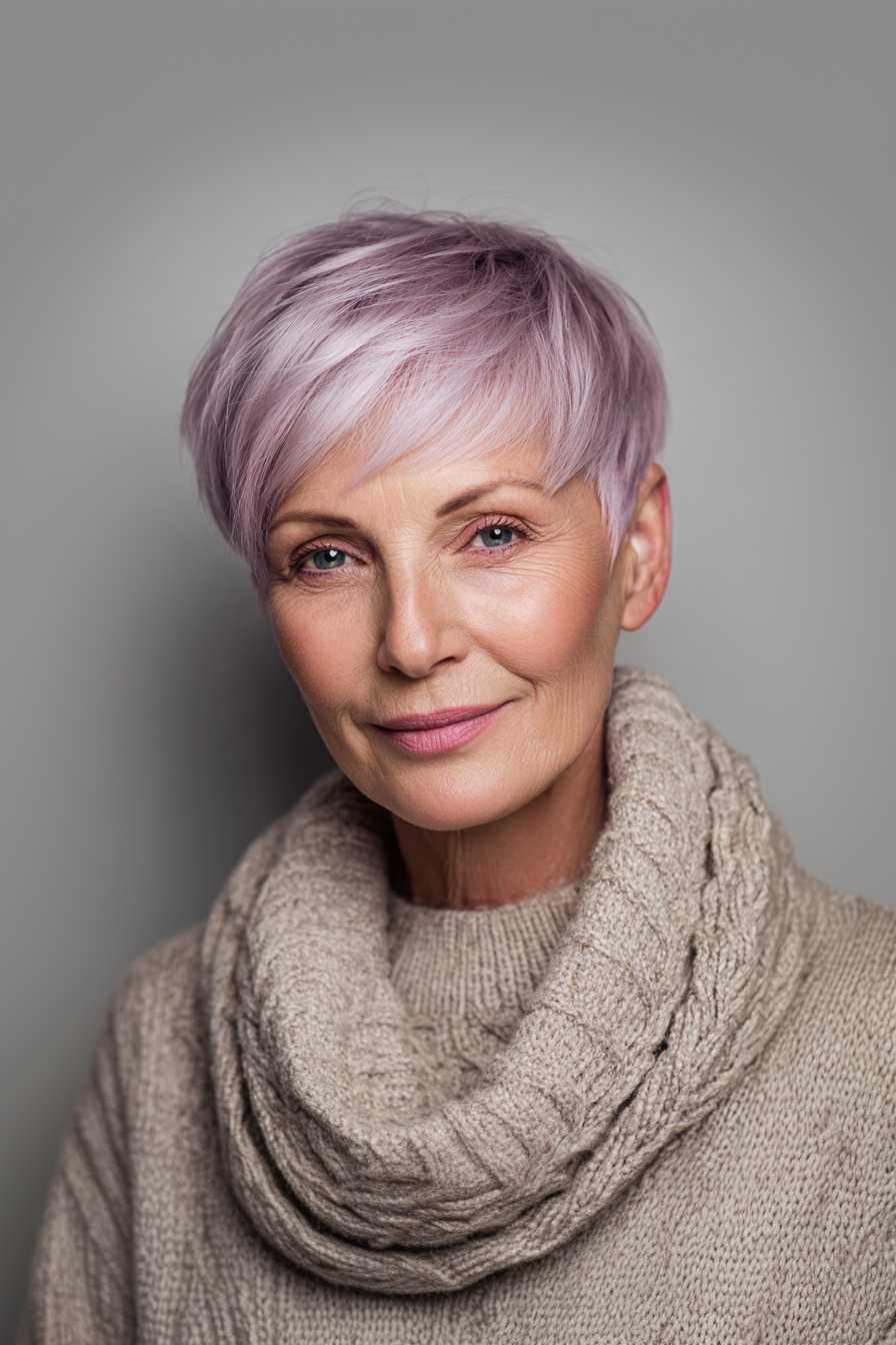 13. Mauve Tinted Tapered Pixie (Very Short Hairstyles For Women Over 50) - Very Short Hairstyles For Women Over 50