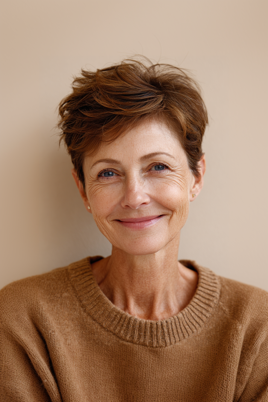14. Layered Chestnut Crop (Very Short Hairstyles For Women Over 50) - Very Short Hairstyles For Women Over 50