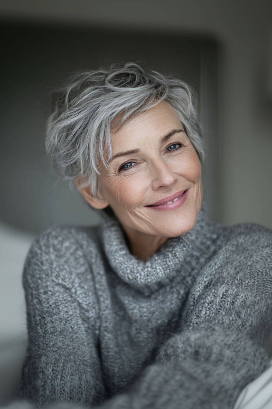 15. Ice Gray Textured Cut (Very Short Hairstyles For Women Over 50) - Very Short Hairstyles For Women Over 50