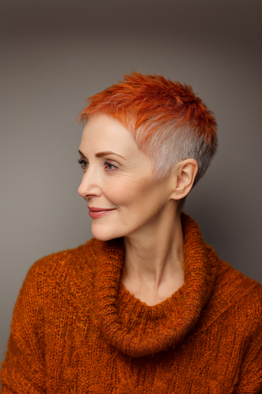 16. Frosted Copper Buzzed Cut (Very Short Hairstyles For Women Over 50) - Very Short Hairstyles For Women Over 50