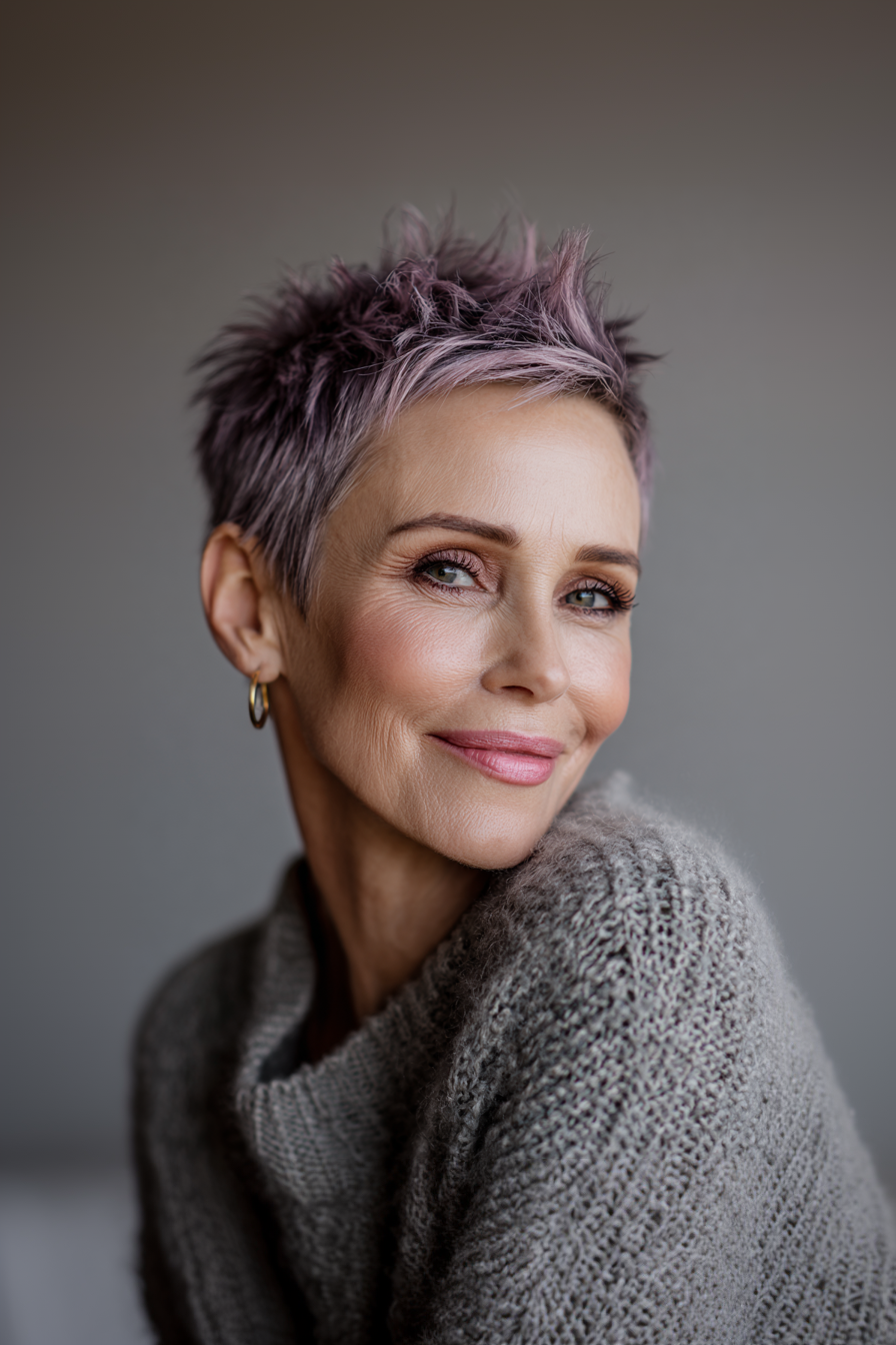 19. Smoky Lilac Micro Pixie (Very Short Hairstyles For Women Over 50) - Very Short Hairstyles For Women Over 50