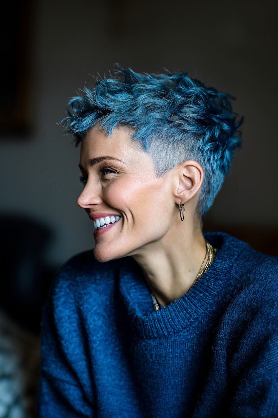 26. Steel Blue Textured Crop (Very Short Hairstyles For Women Over 50) - Very Short Hairstyles For Women Over 50