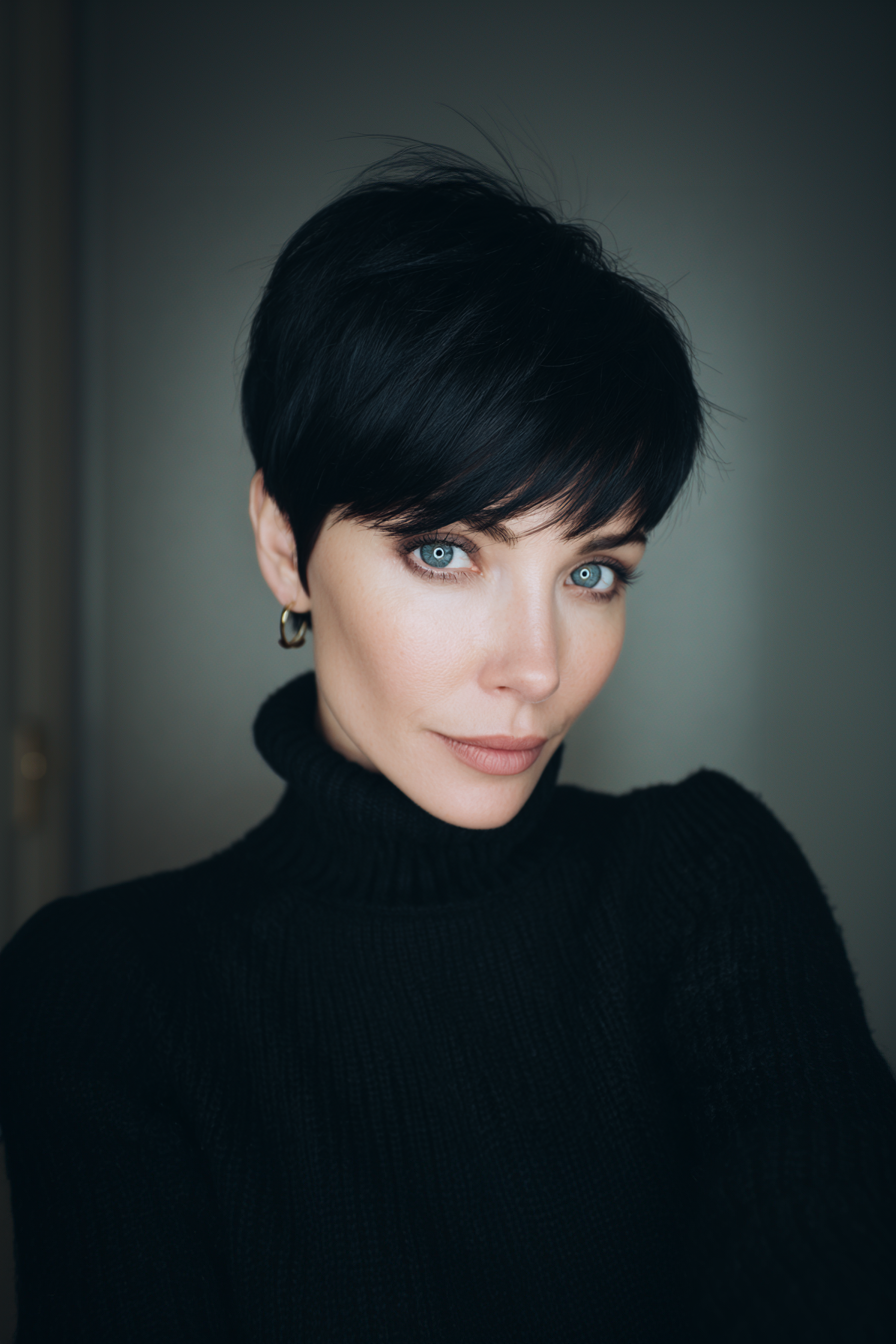 27. Jet Black Sleek Pixie (Very Short Hairstyles For Women Over 50) - Very Short Hairstyles For Women Over 50