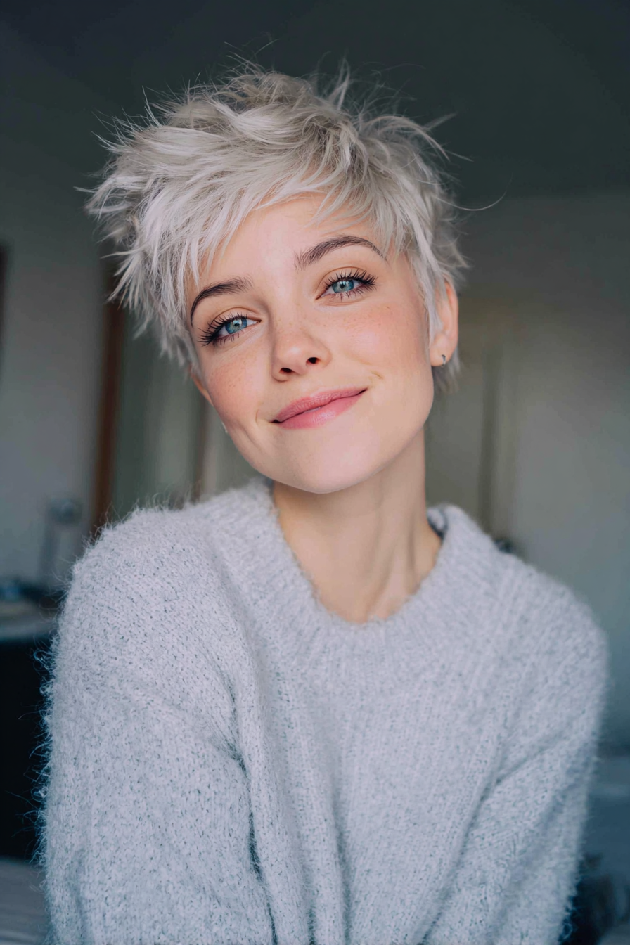 1. Choppy Platinum Pixie Shag (Short Shag Haircuts For Straight Hair) - Short Shag Haircuts For Straight Hair