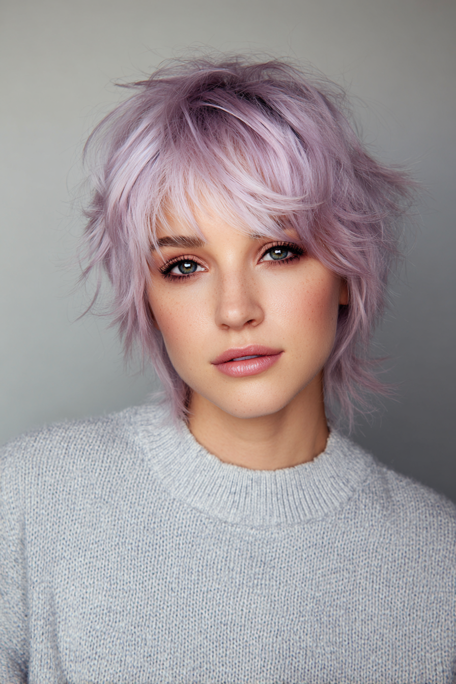8. Smoky Lilac Baby Shag (Short Shag Haircuts For Straight Hair) - Short Shag Haircuts For Straight Hair