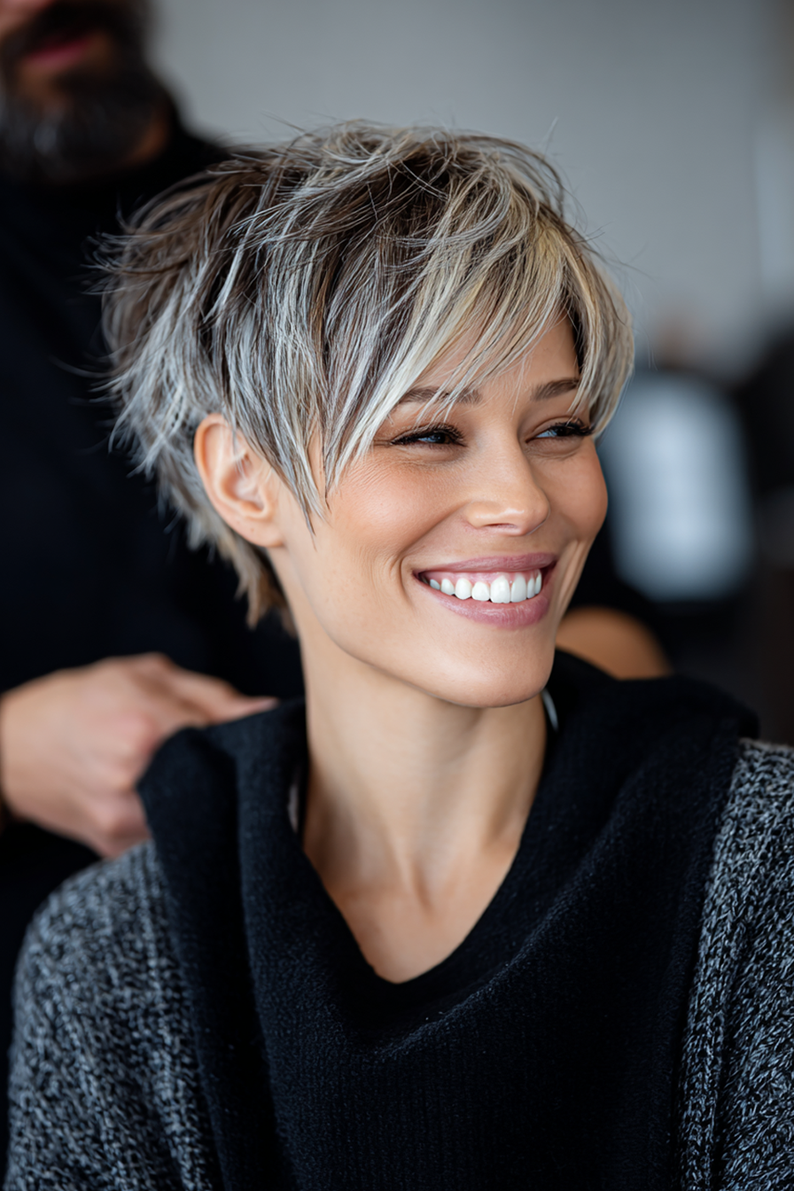 9. Grown-Out Pixie with Silver Highlights (Short Shag Haircuts For Straight Hair) - Short Shag Haircuts For Straight Hair