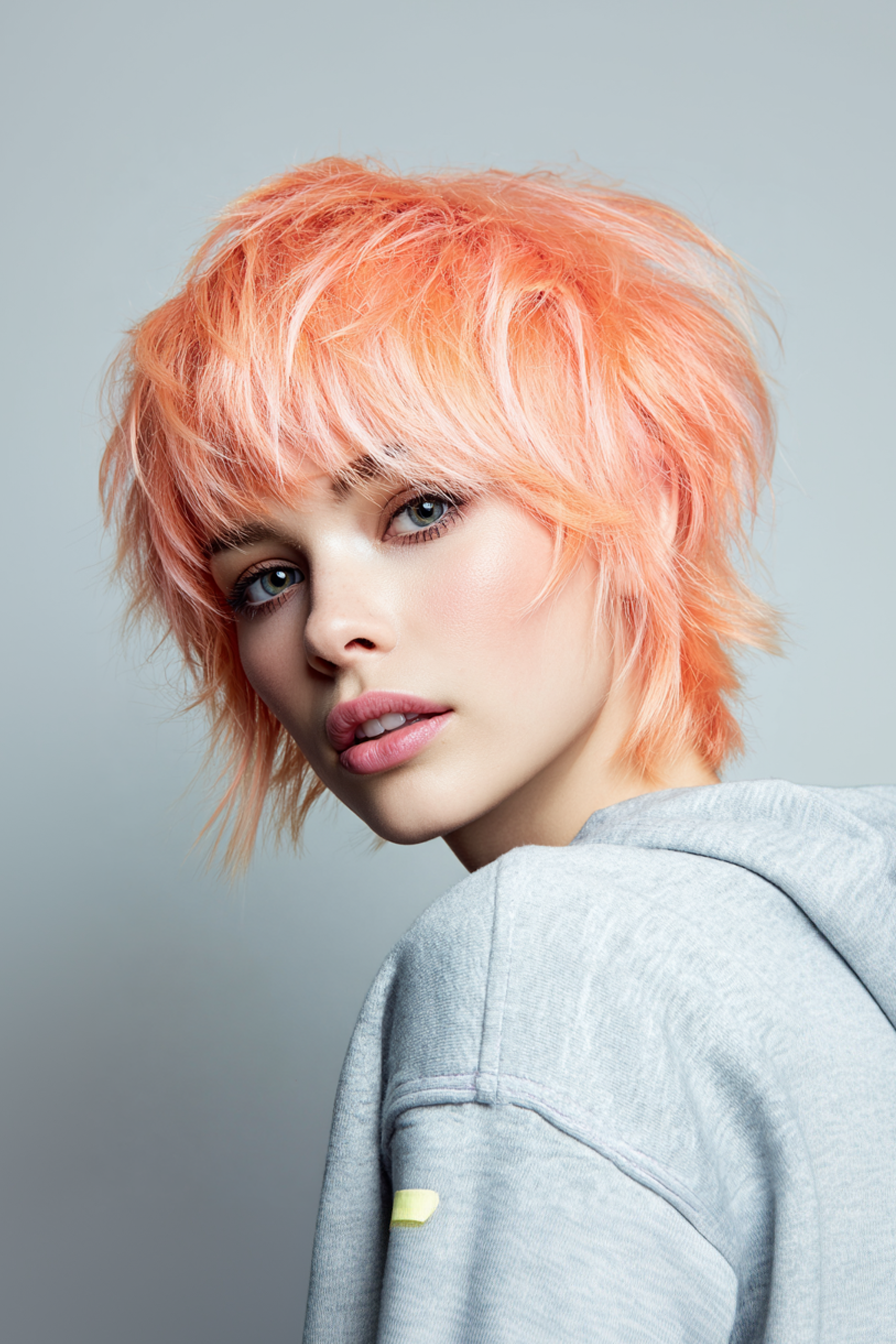 11. Disconnected Shag in Neon Peach (Short Shag Haircuts For Straight Hair) - Short Shag Haircuts For Straight Hair