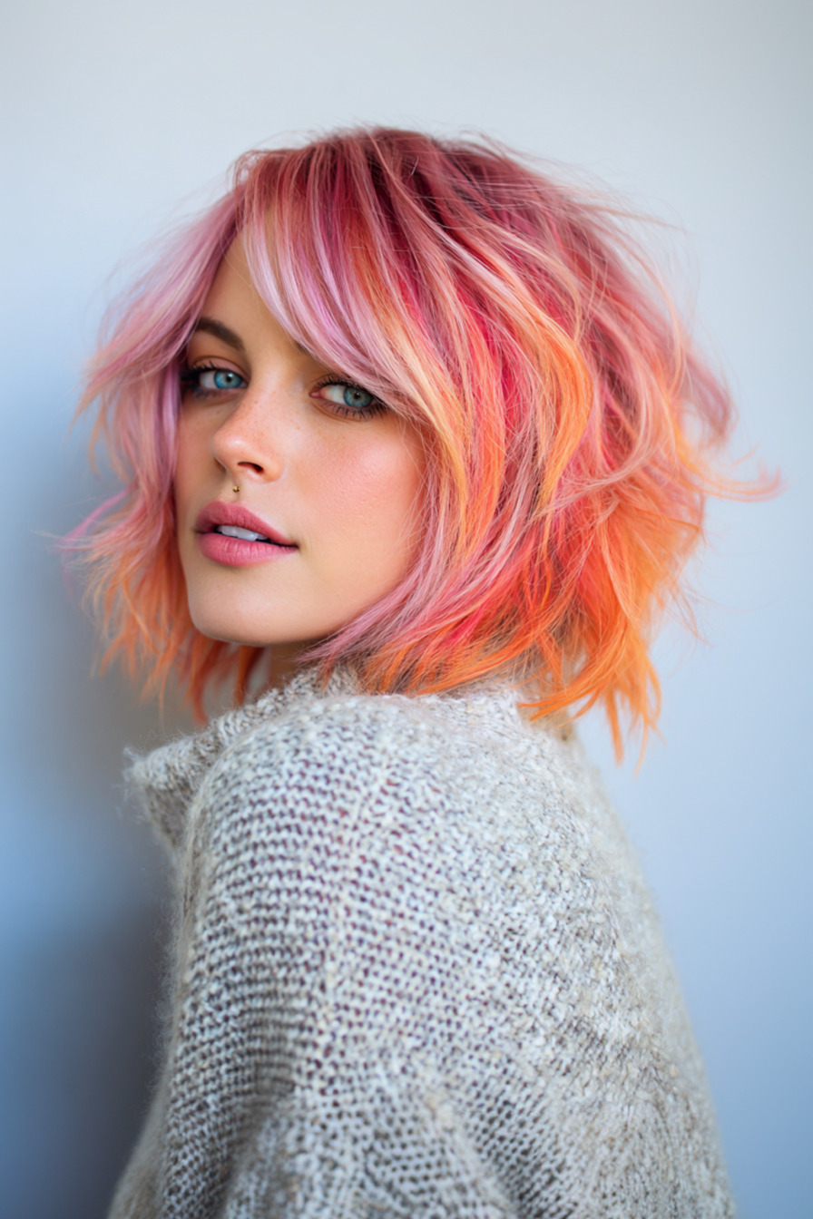 15. Sunset Balayage Shag Bob (Short Shag Haircuts For Straight Hair) - Short Shag Haircuts For Straight Hair