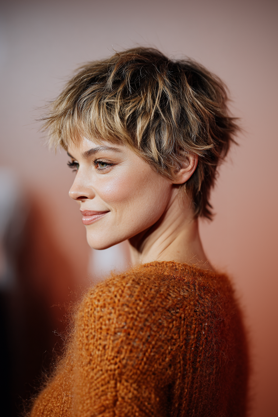 19. Shag Pixie with Golden Babylights (Short Shag Haircuts For Straight Hair) - Short Shag Haircuts For Straight Hair