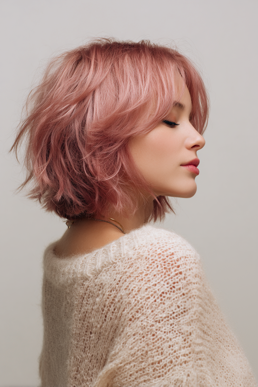 20. Layered Shag Bob in Dusty Rose (Short Shag Haircuts For Straight Hair) - Short Shag Haircuts For Straight Hair