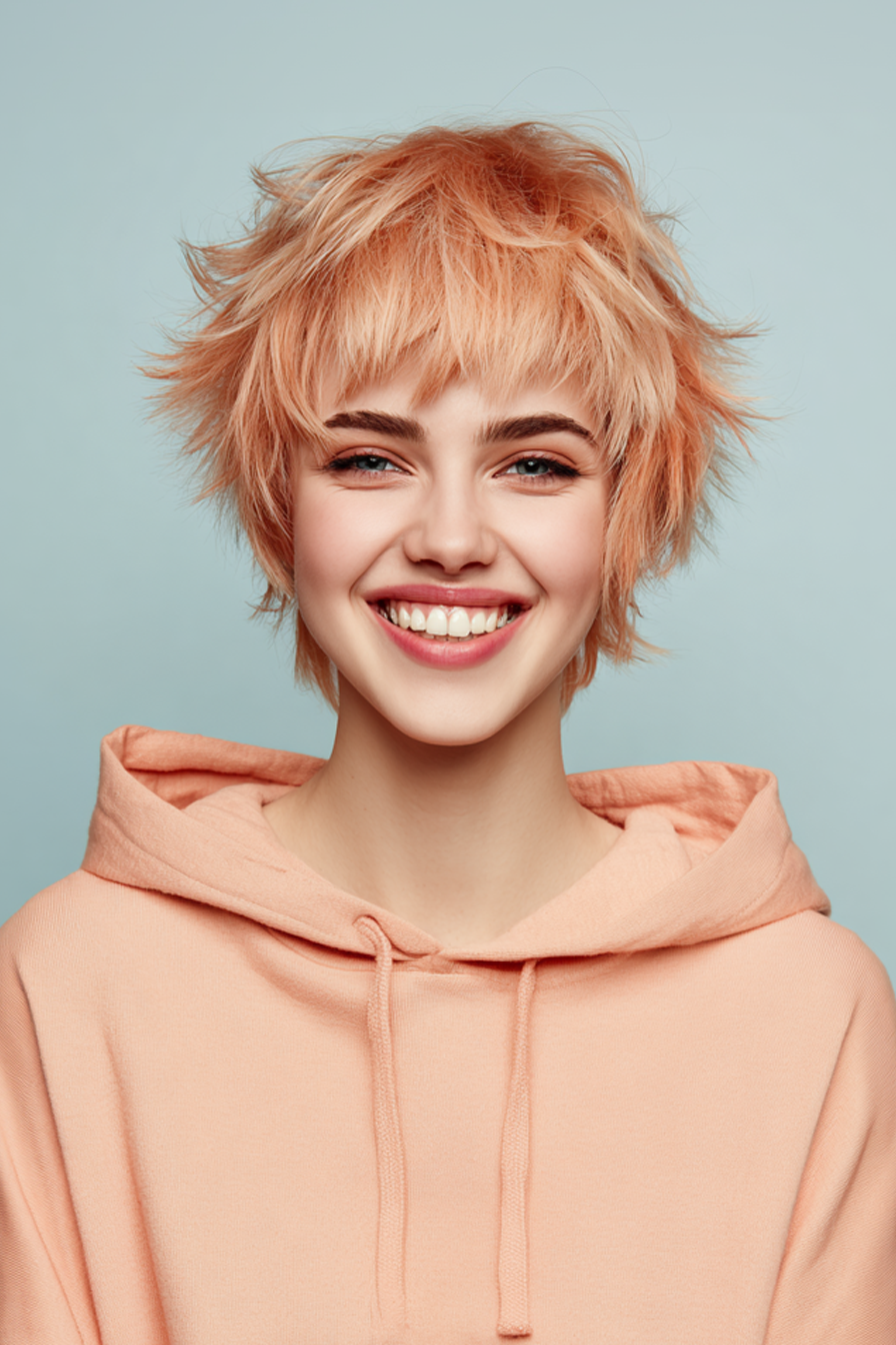 25. Jagged Fringe Crop in Soft Peach (Short Shag Haircuts For Straight Hair) - Short Shag Haircuts For Straight Hair