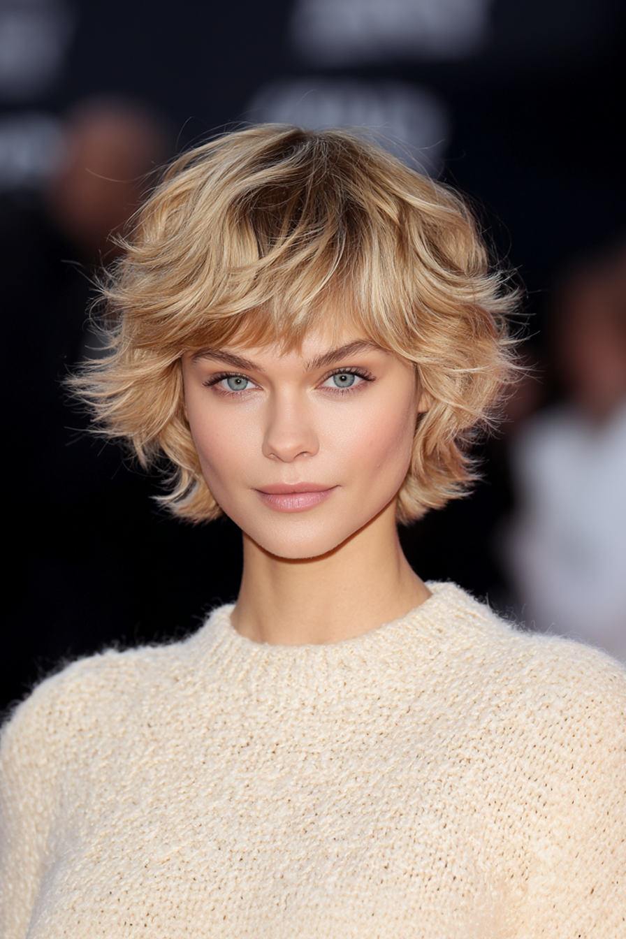 26. High-Volume Shag in Blonde Brûlée (Short Shag Haircuts For Straight Hair) - Short Shag Haircuts For Straight Hair