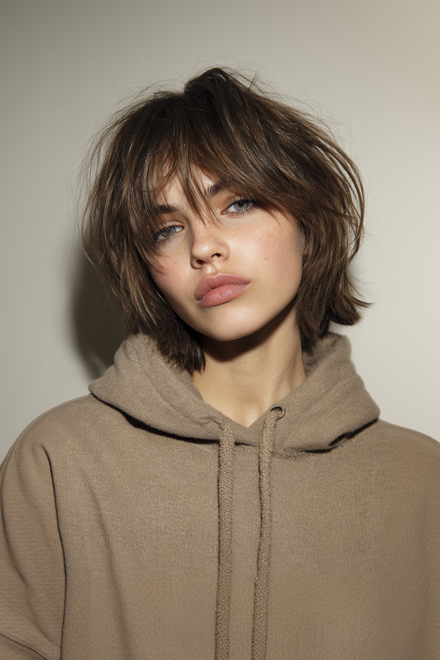 6. Tousled Shag Bob in Ash Brown (Chin Length Hairstyles) - Chin Length Hairstyles