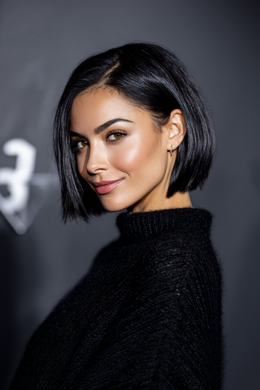 7. Sleek Inverted Bob with Jet Black Shine (Chin Length Hairstyles) - Chin Length Hairstyles