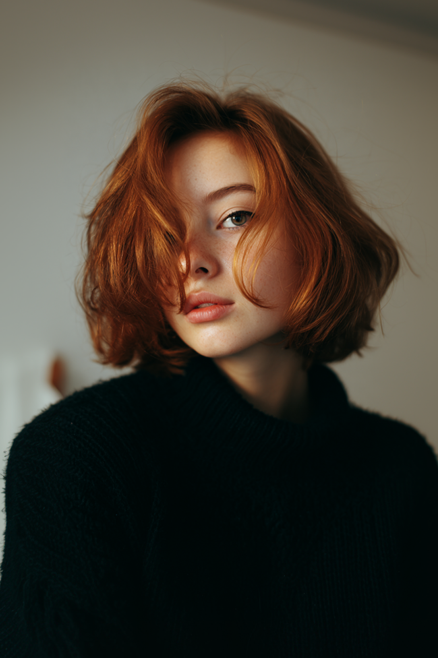 9. Feathered Layers with Cinnamon Tint (Chin Length Hairstyles) - Chin Length Hairstyles