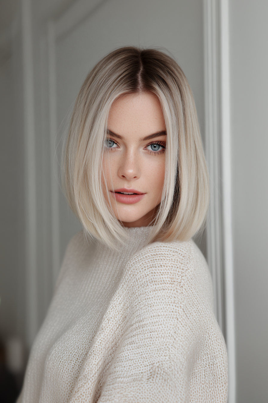 17. Chic Straight Bob in Pearl Blonde (Chin Length Hairstyles) - Chin Length Hairstyles