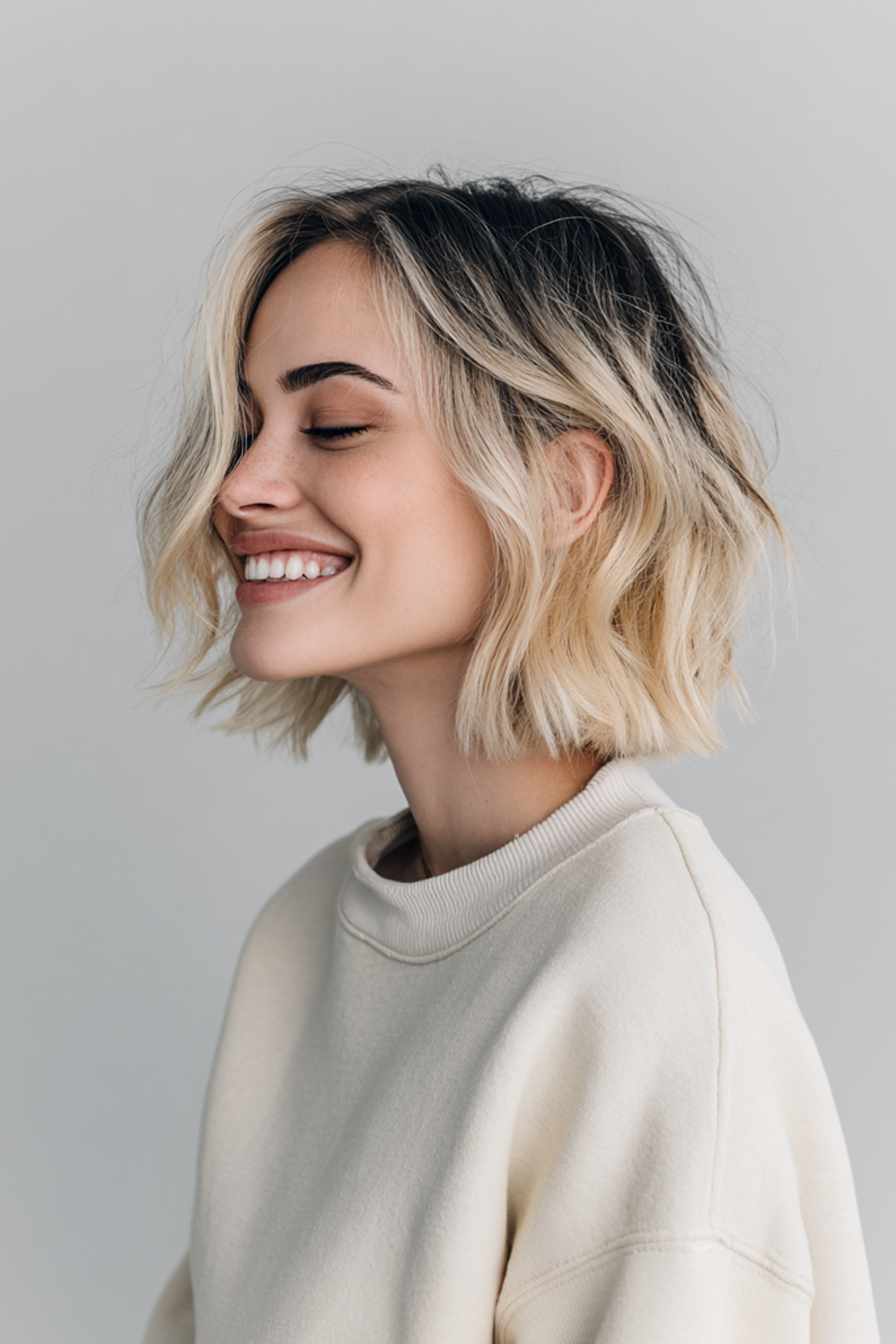 18. Asymmetrical Bob with Smoky Roots (Chin Length Hairstyles) - Chin Length Hairstyles