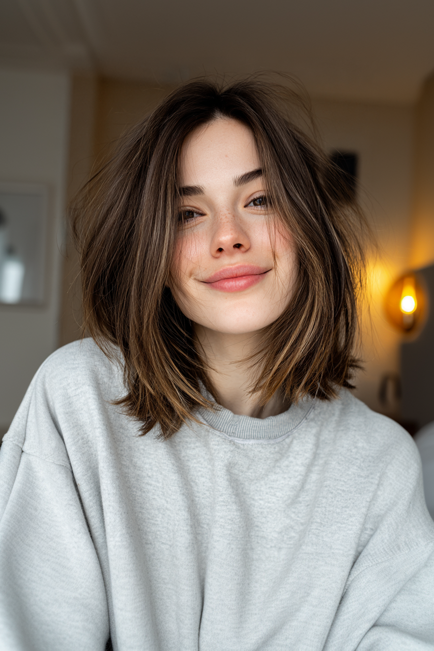 20. Center-Part Bob with Soft Balayage (Chin Length Hairstyles) - Chin Length Hairstyles
