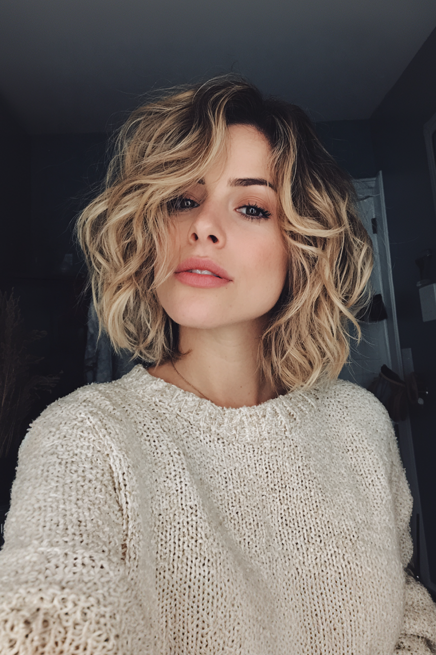 22. Messy Wave Bob with Sandy Blonde (Chin Length Hairstyles) - Chin Length Hairstyles