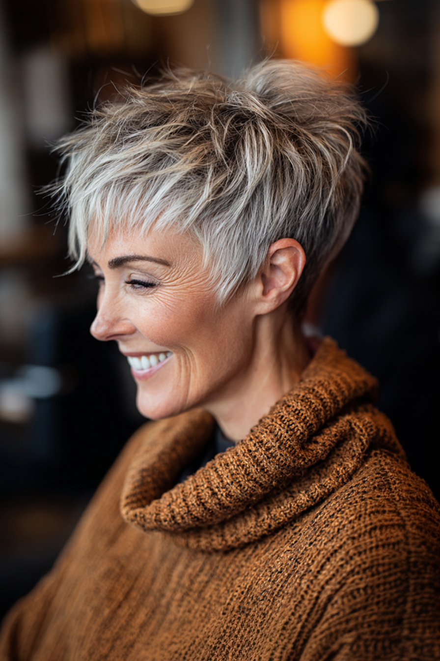 1. Textured Pixie with Ash Blonde Highlights (Edgy Haircuts For Older Women) - Edgy Haircuts For Older Women