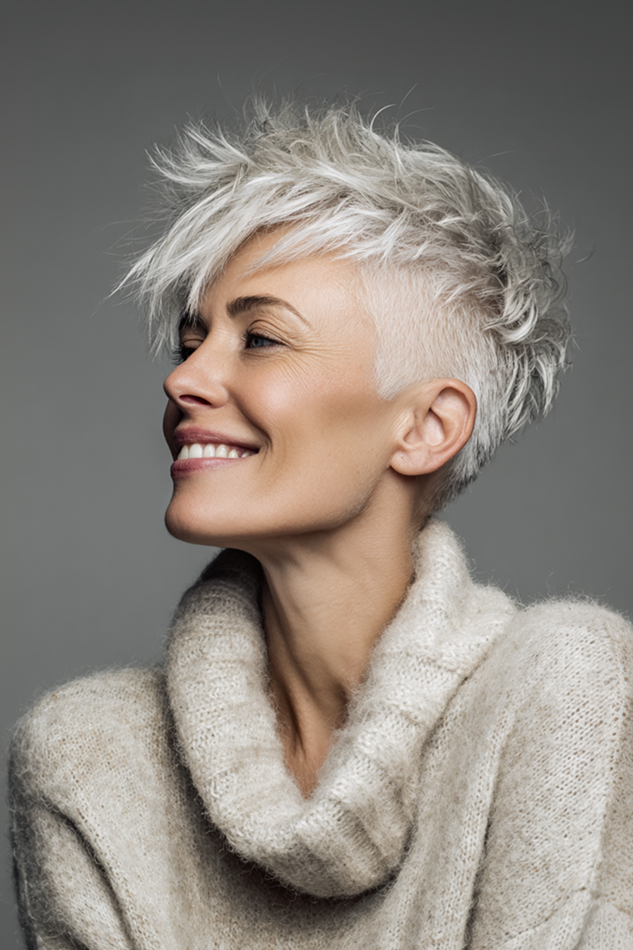 3. Undercut Pixie in Platinum White (Edgy Haircuts For Older Women) - Edgy Haircuts For Older Women
