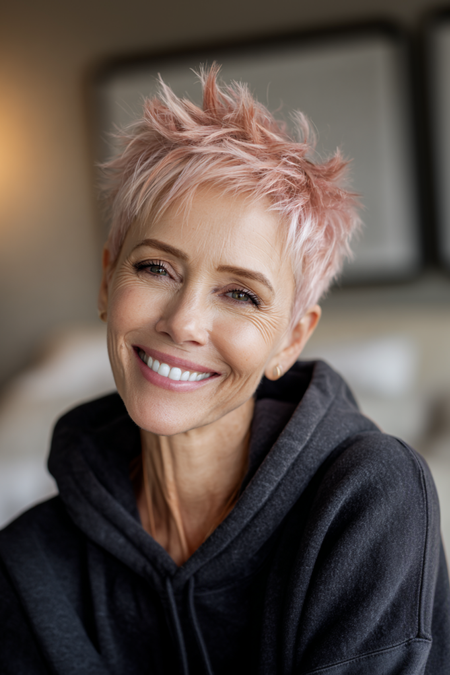 10. Short Spiky Cut with Rose Gold Accents (Edgy Haircuts For Older Women) - Edgy Haircuts For Older Women