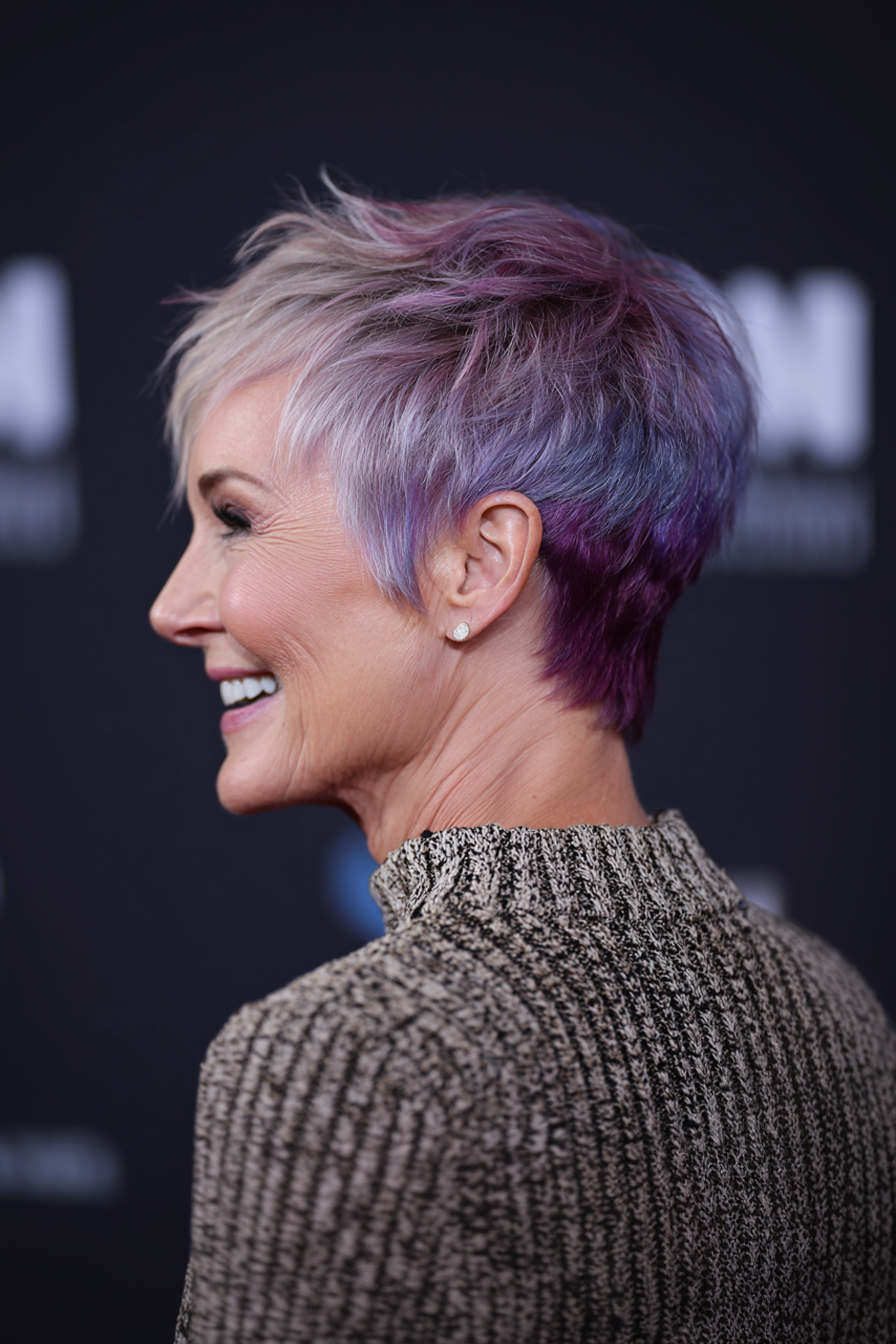 13. Tapered Cut with Violet Underlights (Edgy Haircuts For Older Women) - Edgy Haircuts For Older Women