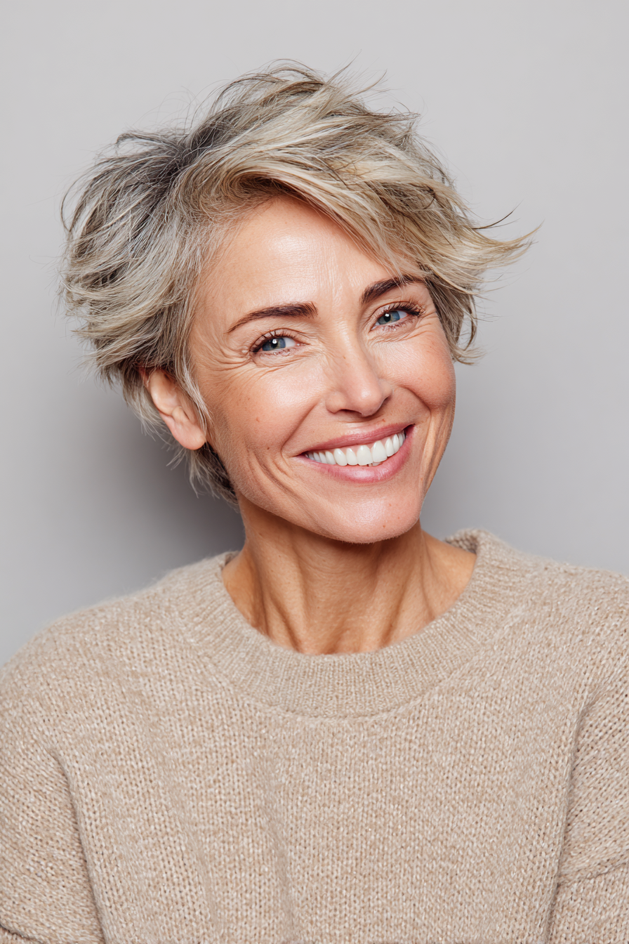17. Choppy Pixie in Ash Blonde Layers (Edgy Haircuts For Older Women) - Edgy Haircuts For Older Women