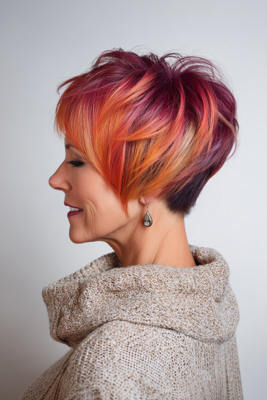 20. Inverted Cut with Sunset Ombre (Edgy Haircuts For Older Women) - Edgy Haircuts For Older Women