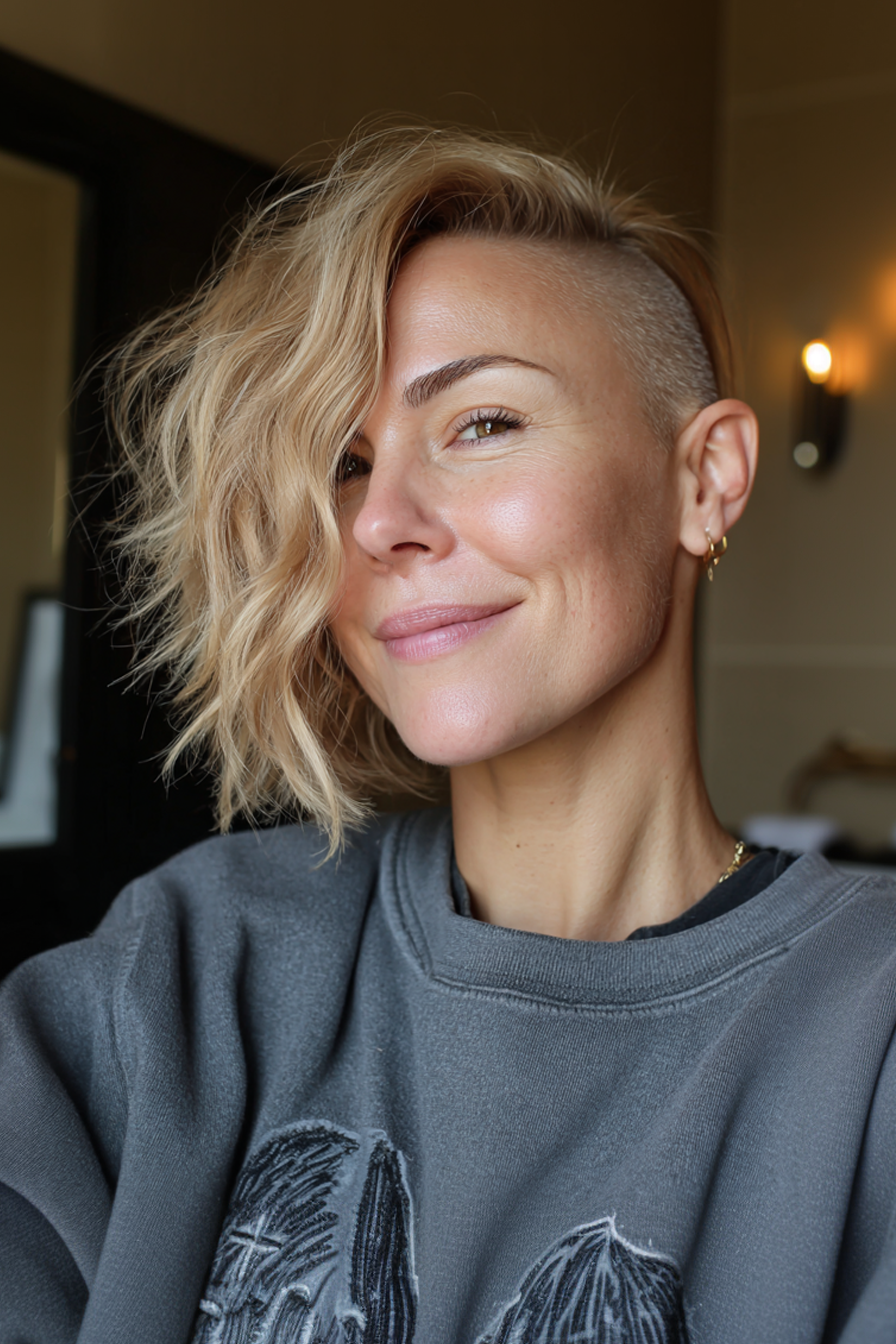21. Buzzed Side Bob in Warm Beige Blonde (Edgy Haircuts For Older Women) - Edgy Haircuts For Older Women