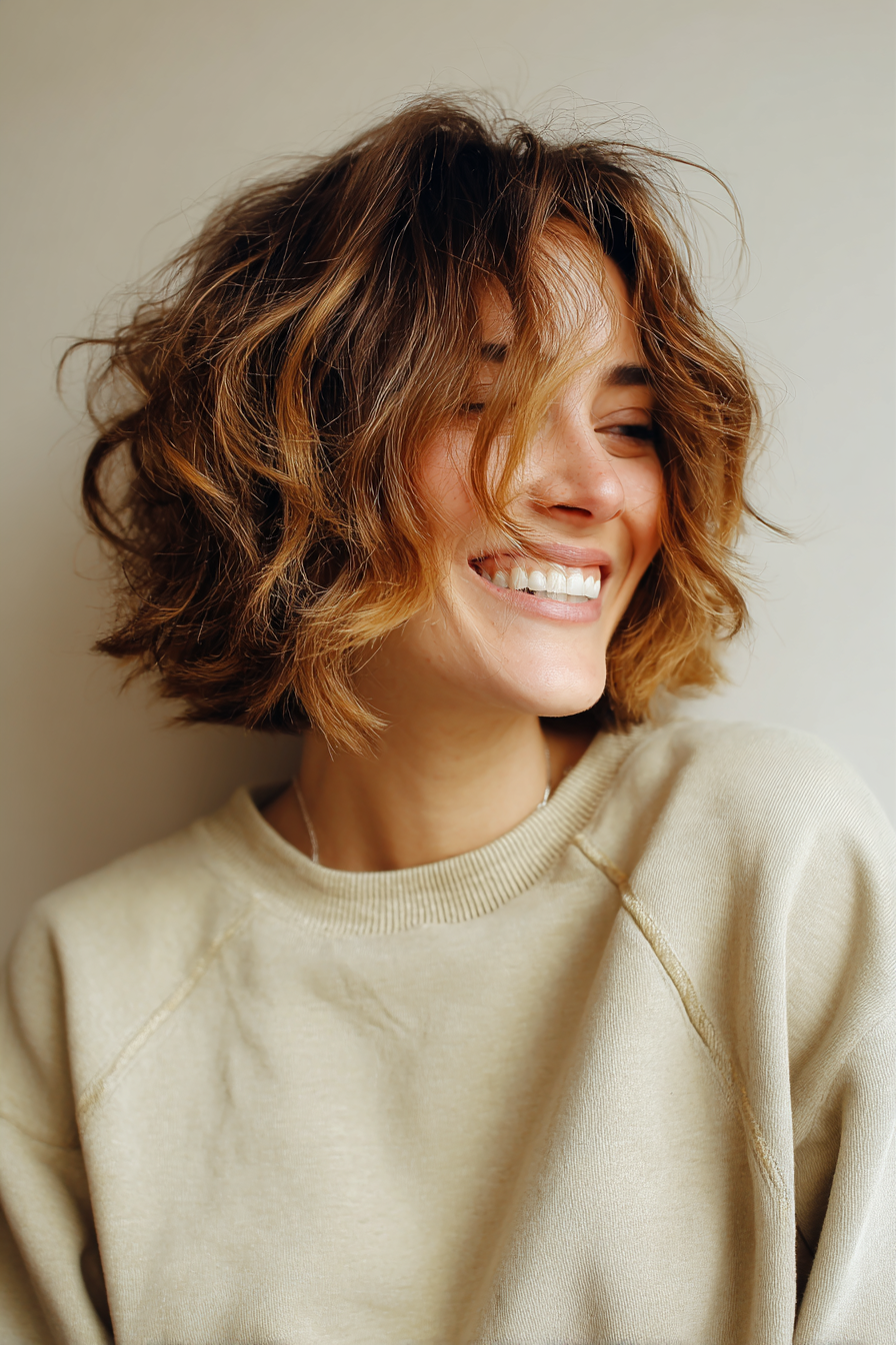 27. Wavy French Bob with Iced Mocha Balayage (Edgy Haircuts For Older Women) - Edgy Haircuts For Older Women
