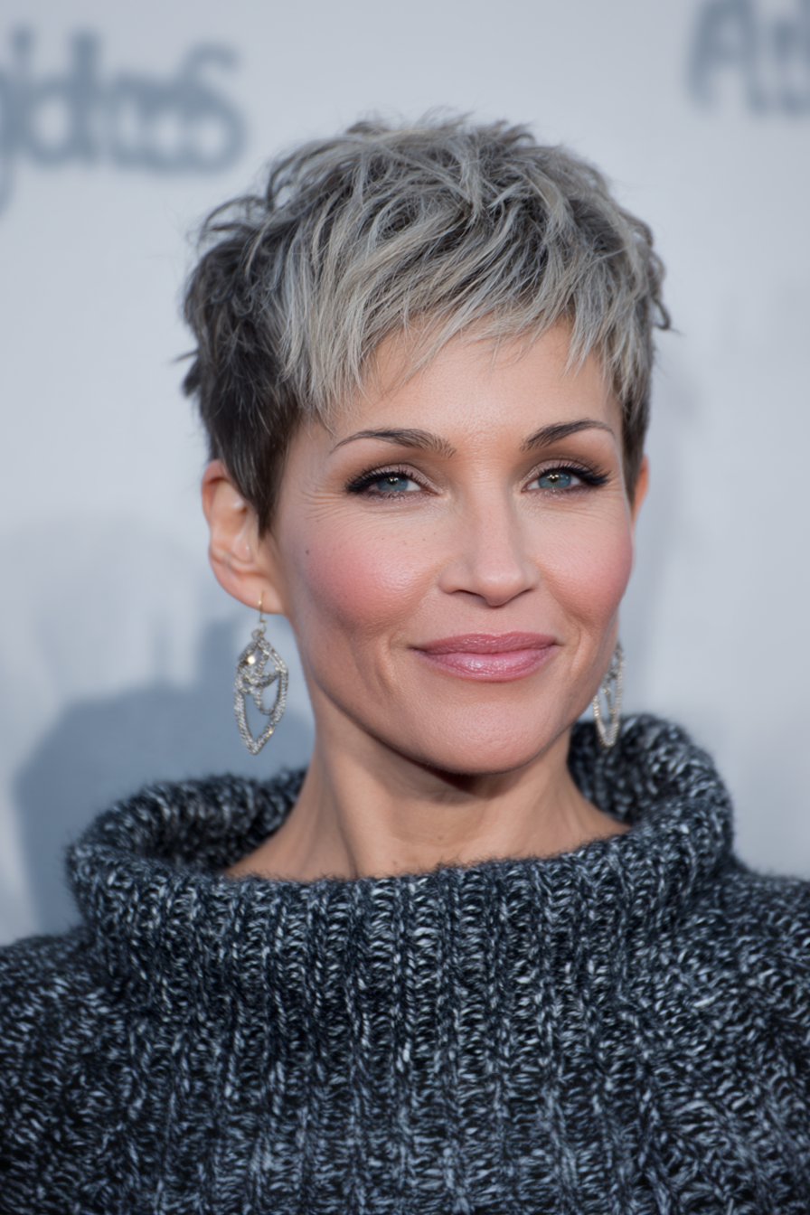 13. Disconnected Pixie with Smoky Ash Base (Edgy Hairstyles For Women Over 40) - Edgy Hairstyles For Women Over 40