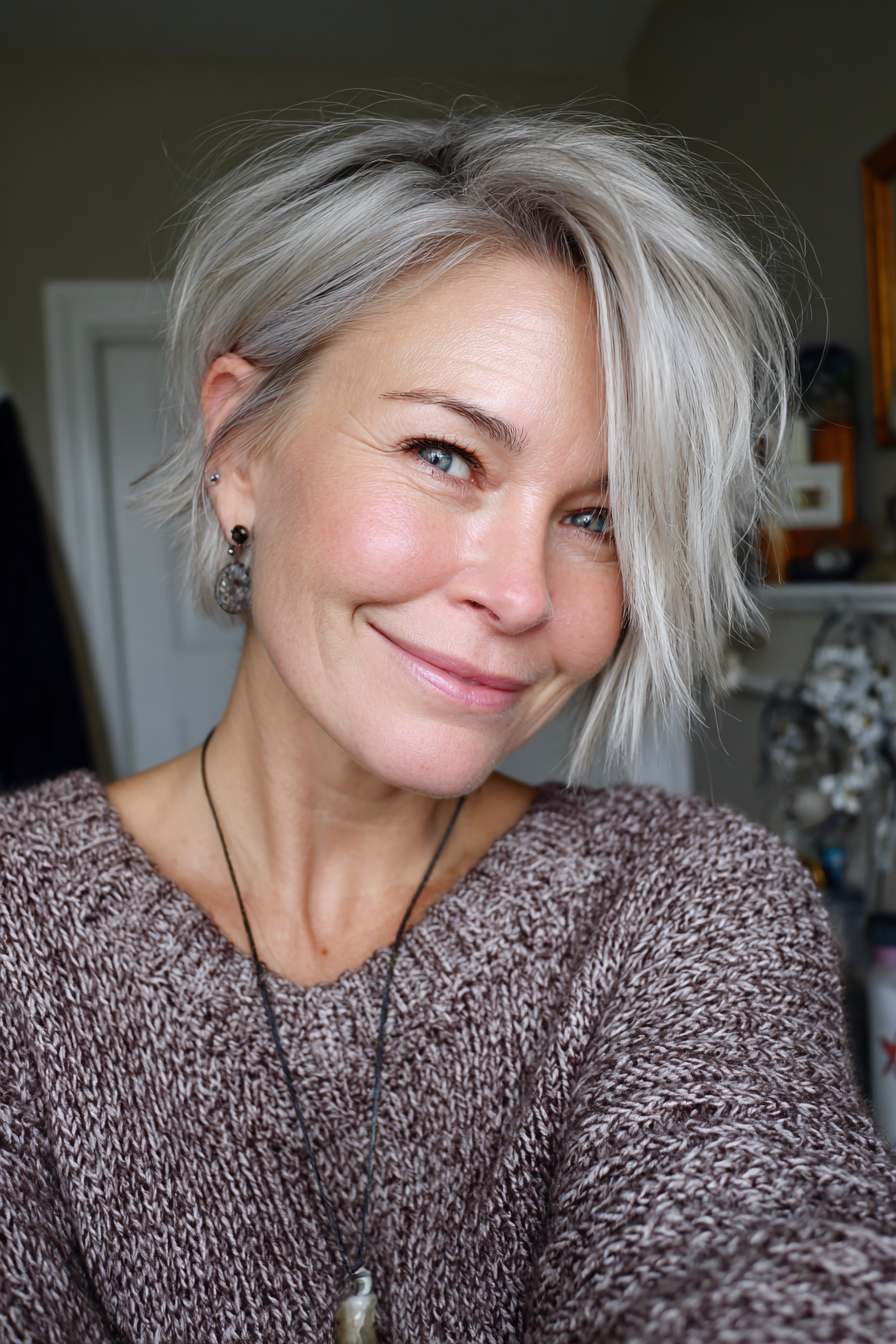 27. Pixie Bob with Platinum Ash Base (Edgy Hairstyles For Women Over 40) - Edgy Hairstyles For Women Over 40