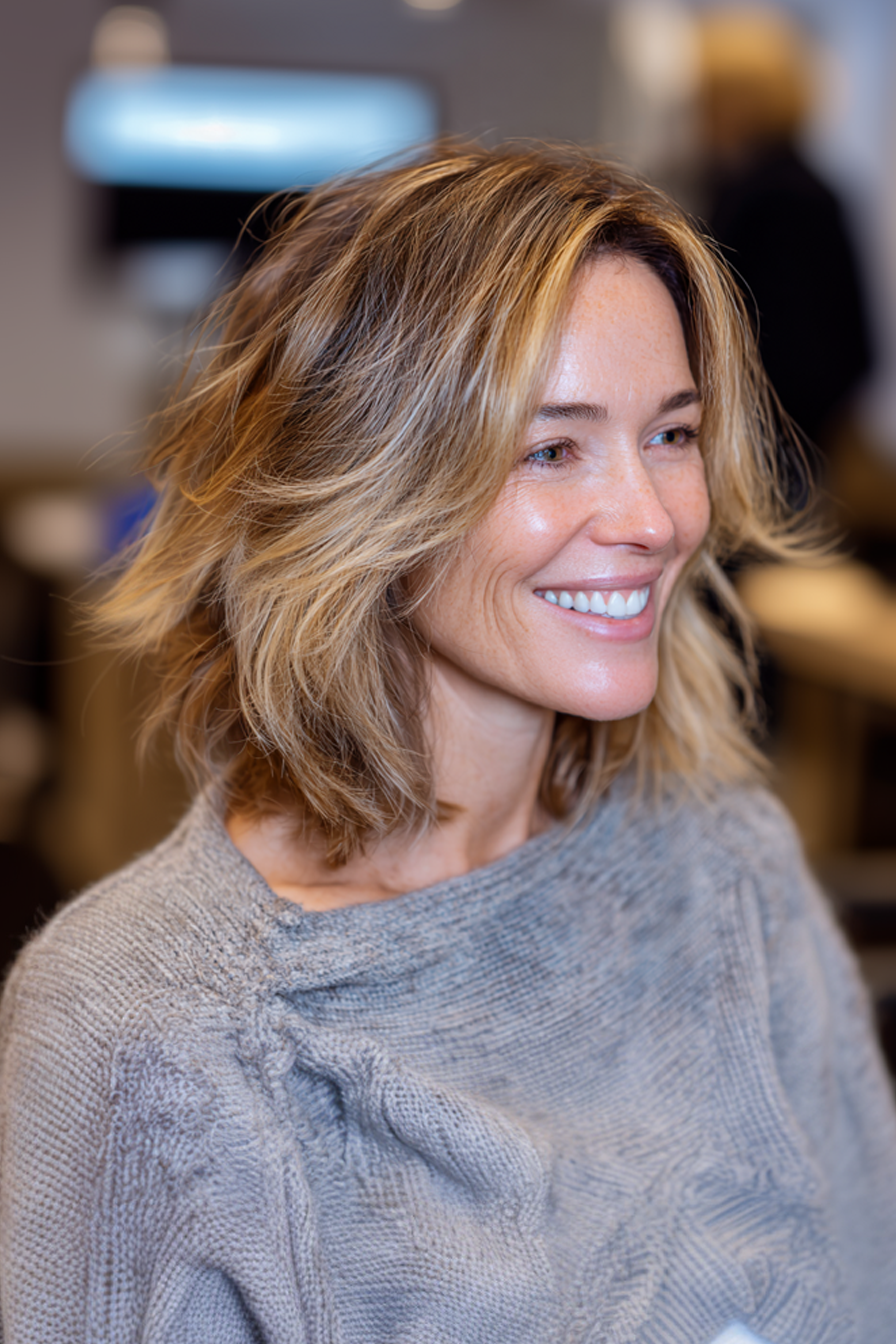 3. Shoulder-Length Shag with Honey Highlights (Layered Hairstyles For Older Women With Fine Hair) - Layered Hairstyles For Older Women With Fine Hair