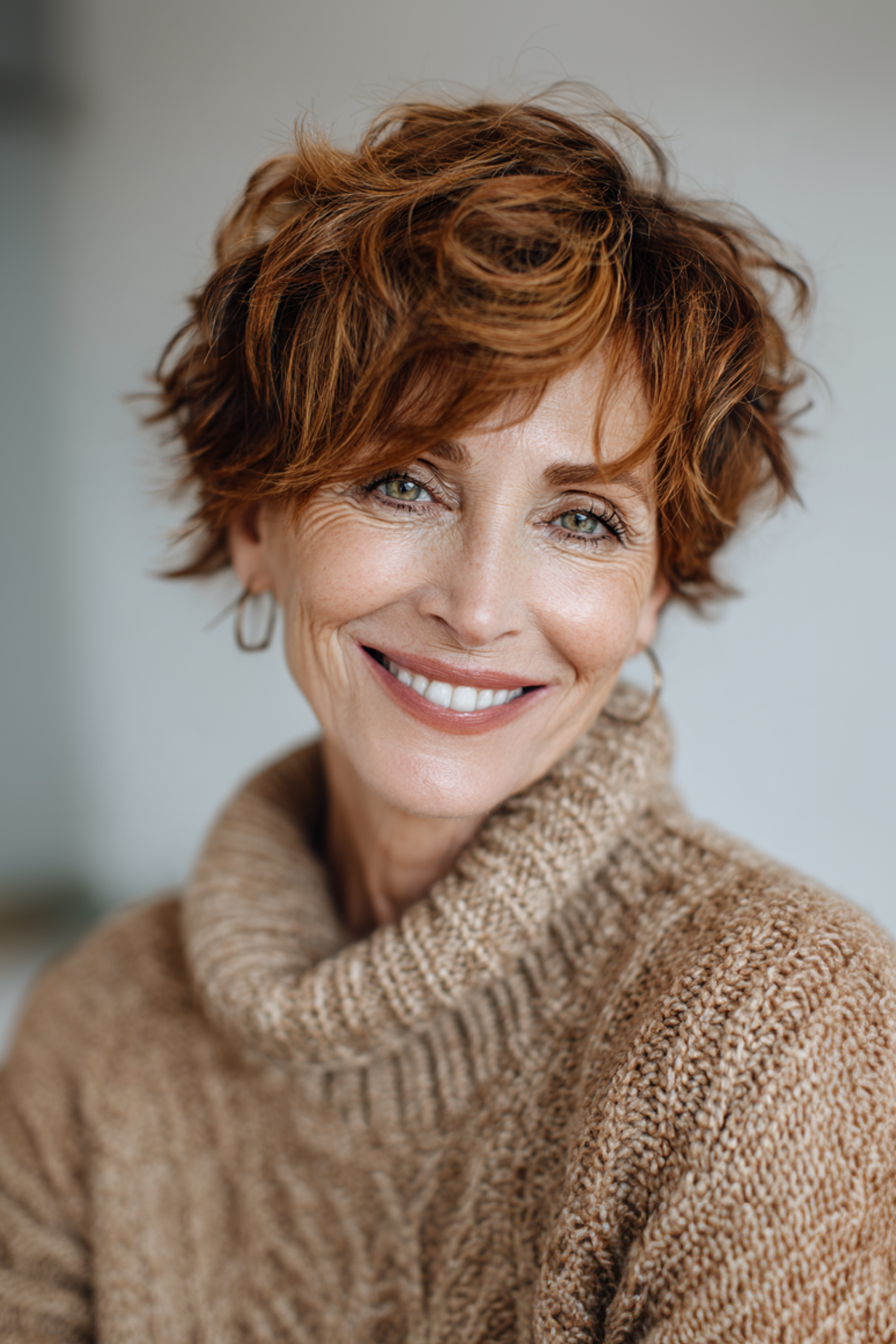 6. Cropped Layered Cut with Caramel Lowlights (Layered Hairstyles For Older Women With Fine Hair) - Layered Hairstyles For Older Women With Fine Hair