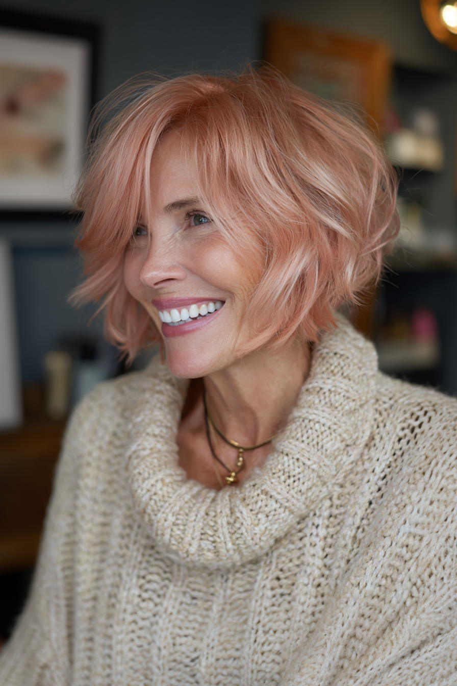7. Layered Bob with Soft Rose Gold (Layered Hairstyles For Older Women With Fine Hair) - Layered Hairstyles For Older Women With Fine Hair