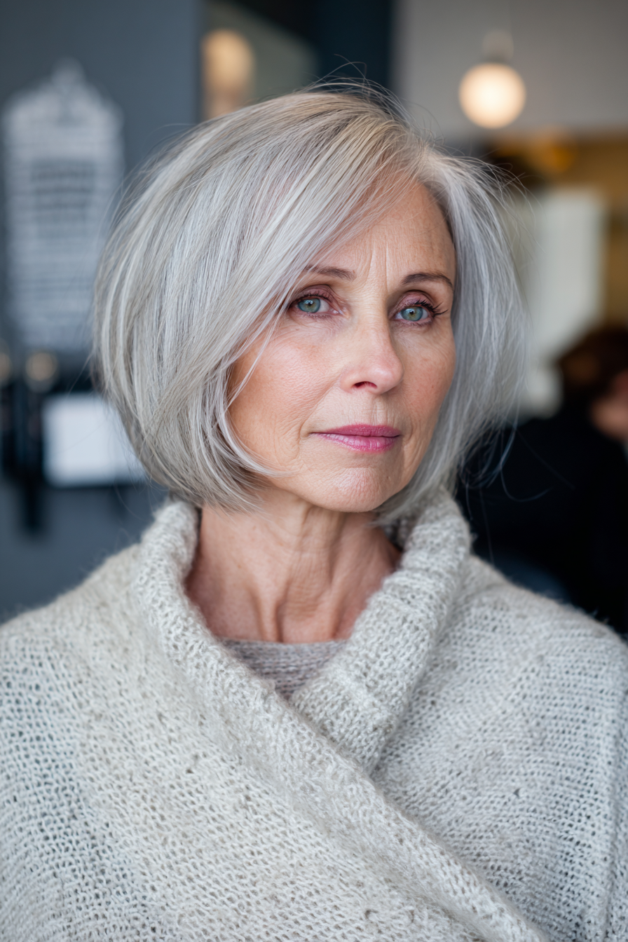 10. Classic Layered Bob with Pearl Gray (Layered Hairstyles For Older Women With Fine Hair) - Layered Hairstyles For Older Women With Fine Hair