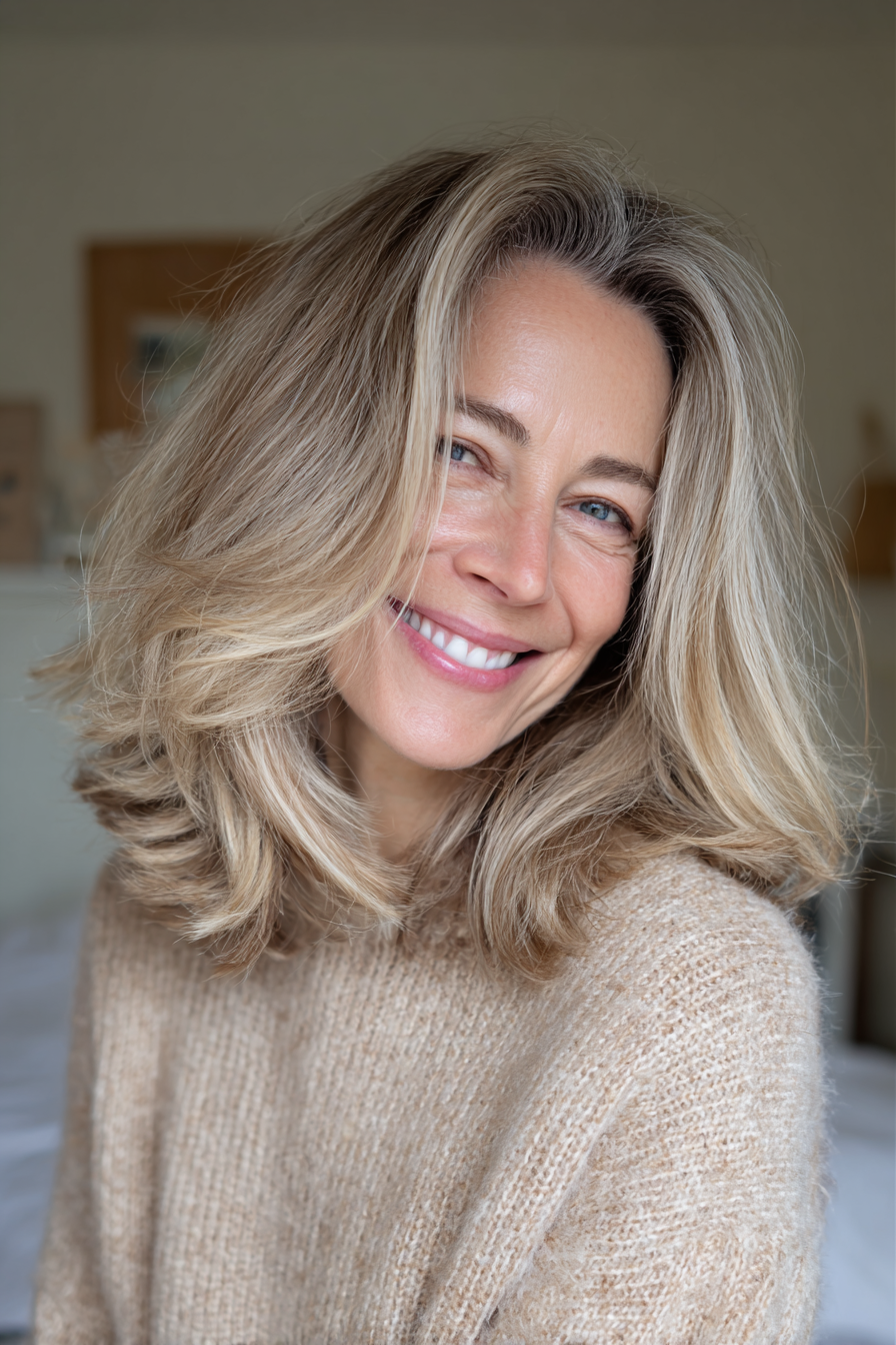 11. Shoulder-Length Layers with Soft Balayage (Layered Hairstyles For Older Women With Fine Hair) - Layered Hairstyles For Older Women With Fine Hair