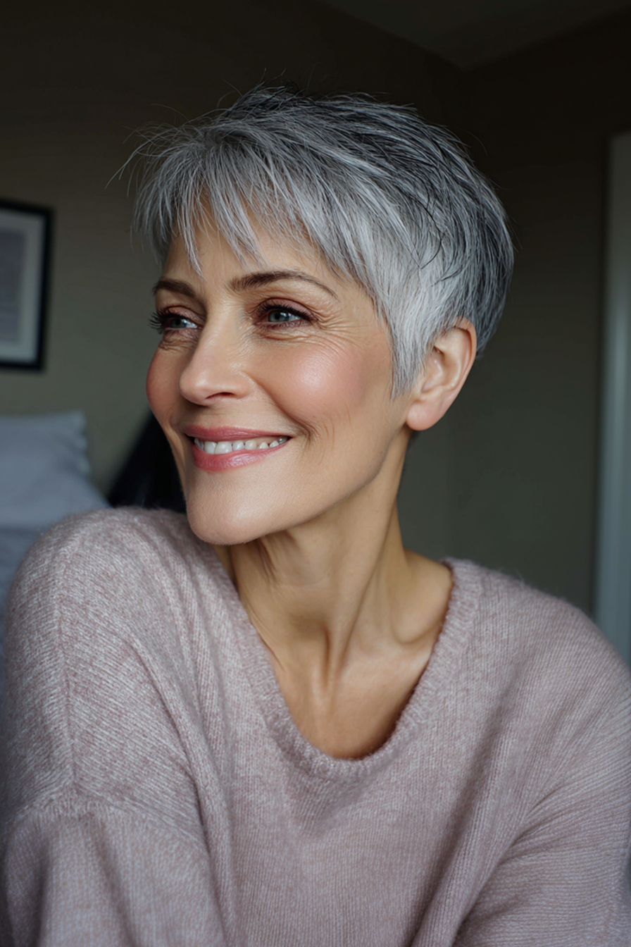 15. Tapered Pixie with Smoky Gray Blend (Layered Hairstyles For Older Women With Fine Hair) - Layered Hairstyles For Older Women With Fine Hair